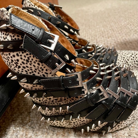 Jeffrey Campbell pony hair spiked strappy wedge heels, sz 8 - Picture 4 of 11